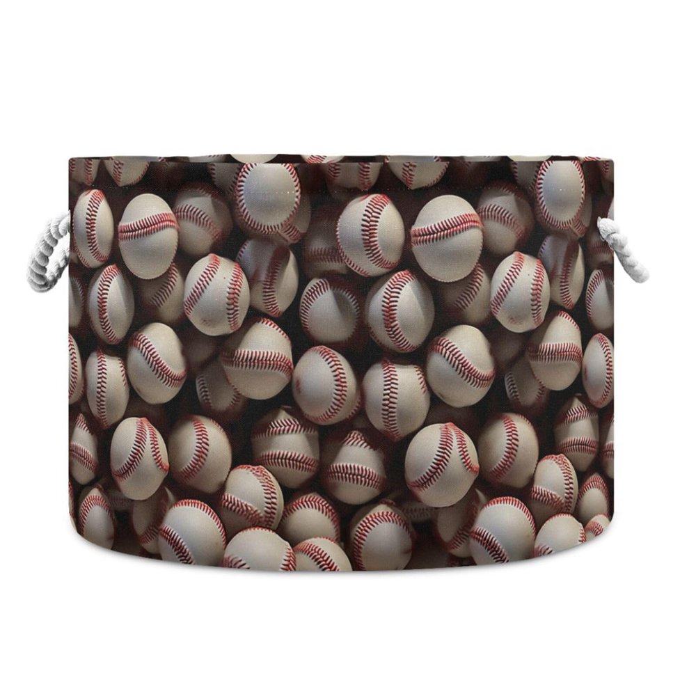 AMmao Baseball Pattern Toys Storage Bin with Cotton Rope Large Capacity Clothes Storage Baskets Laundry Hamper Holiday Ornament Box Organizer for Bedroom Bathroom Nursery