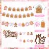 K KUMEED Christmas & Birthday Decorations - Pink Gingerbread Man Merry Birthday Theme Banner, Candy House Cake Topper & Latex Balloons for Boys & Girls Parties view 4