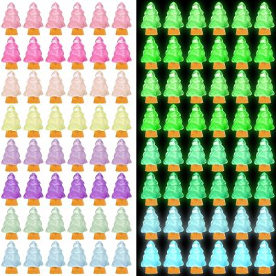 Libima 200 Pcs Mini Resin Christmas Trees Miniature Luminous Resin Tree Miniature Micro Landscape Decor Small Christmas Decor Tiny Xmas Figurines for Desktop Crafts Gift Supplies, 8 Colors