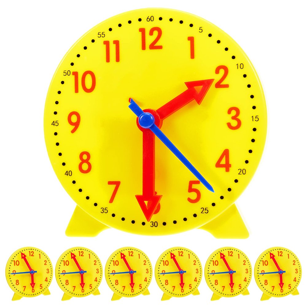 Henoyso 6 Pcs Teaching Clock for Kids 4'' Clocks Classroom Set, Yellow