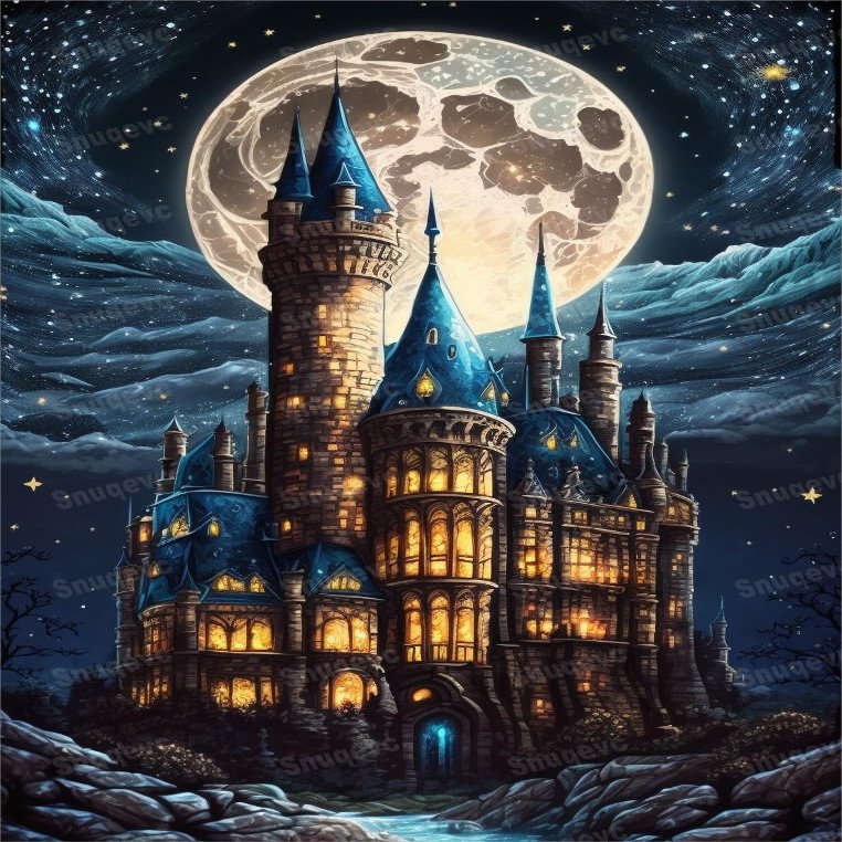Moonlight Starry Night Castle - 200 Piece Rounded Corner Wooden Puzzles for Adults & Elderly - Modern Home Decor - Wall Art - Unique Gift - 14x10inch