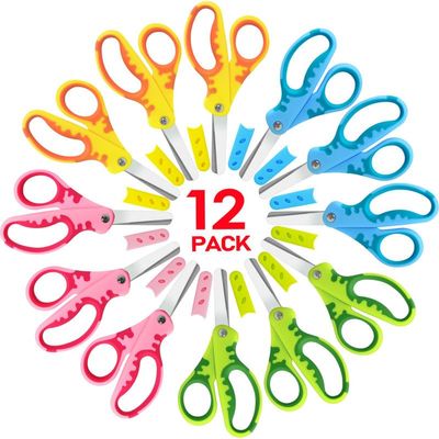 Oiijiok Kids Scissors, 5" Toddler Scissors with Cover, Blunt Tip, Comfort Grip, Safety, 12 Pack, Multicolor