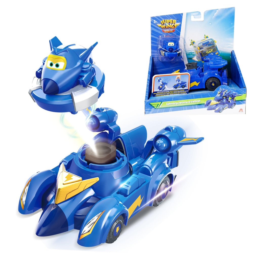 Super Wings Jerome Spinning Battling Tops & Cars Toys, Blue Car Toys Little People Race Toy Cars for Kids Age 3+ Boys, Best Gifts for Kids Boys Girls
