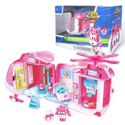 Super Wings Dizzy Rescue Helicopter Hospital PlaysetsAirplane Pet Care Play Sets Doctor Kit for Kids 3-5, 20+ Accessories Pretend Dr Kit for Toddlers, Gifts for Girls Boys 3-7 Years Old