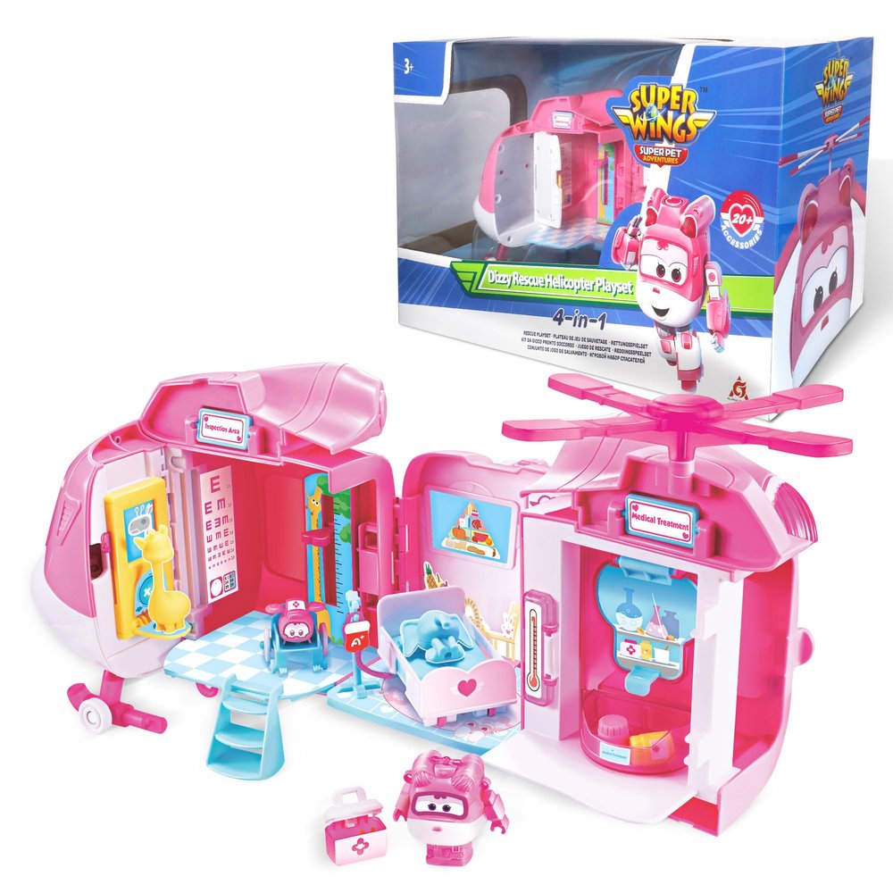 Super Wings Dizzy Rescue Helicopter Hospital PlaysetsAirplane Pet Care Play Sets Doctor Kit for Kids 3-5, 20+ Accessories Pretend Dr Kit for Toddlers, Gifts for Girls Boys 3-7 Years Old