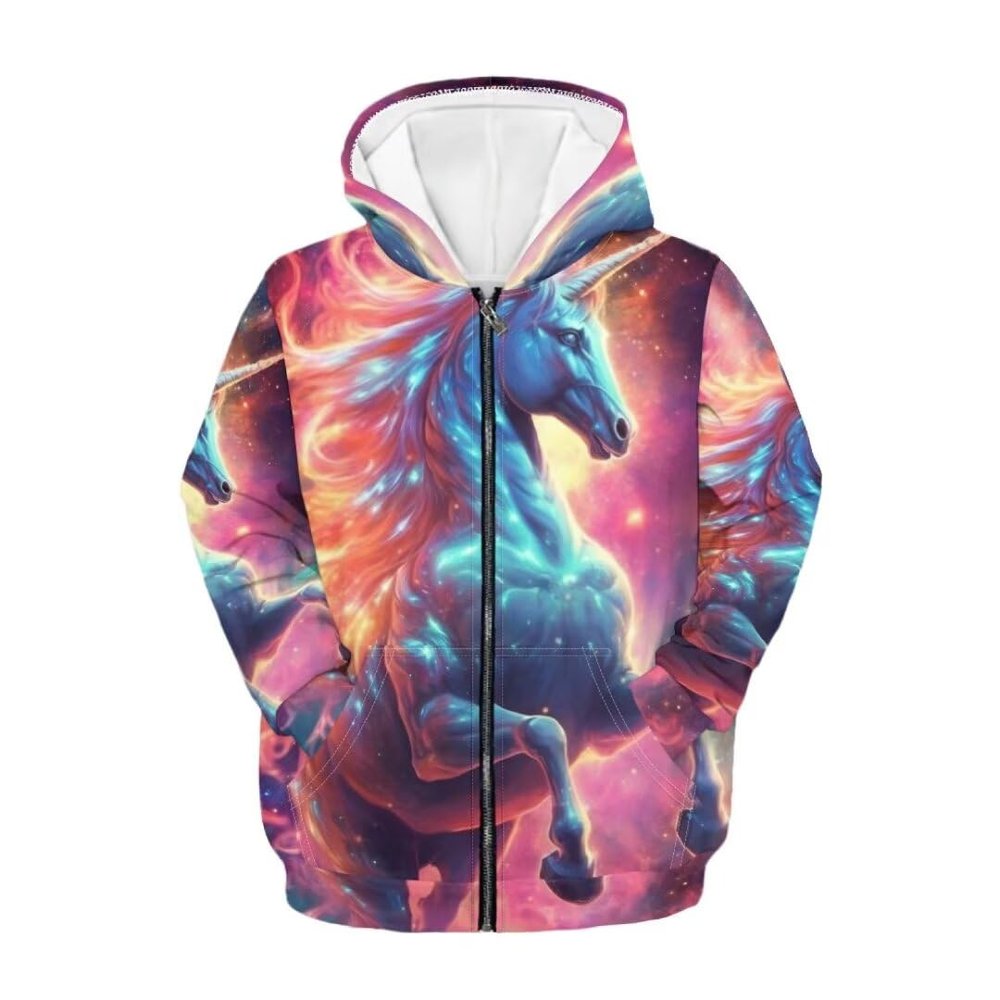 Animepark Cute Girls 8-10Y Hoodies Zipper Galaxy Unicorn Graphic Long Sleeve School Clothes Pocket Sweatshirts Loose Outfits Winter Party