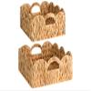 StorageWorks Scalloped Wicker Basket, Hand-woven Rattan Baskets with Built-in Handles, Water Hyacinth Basket for Organizing and Decor, 2 Pack view 1