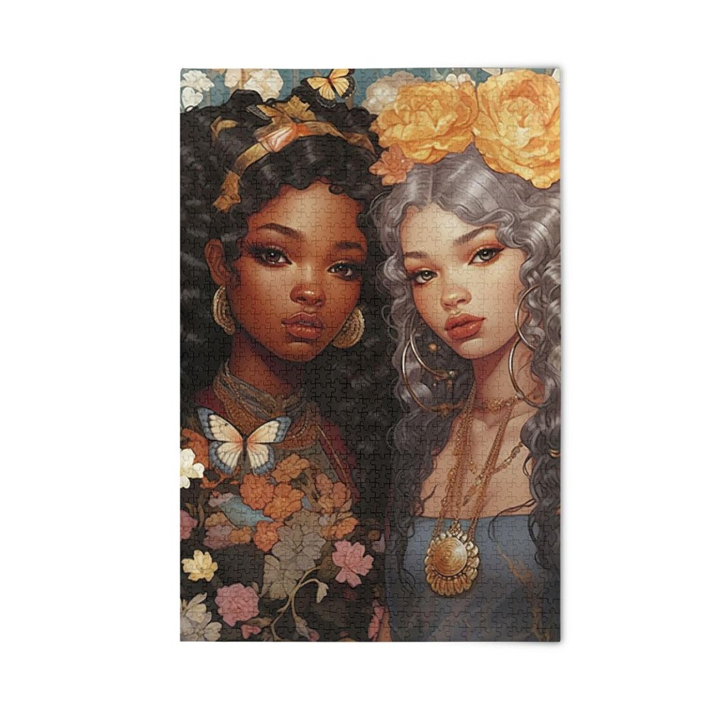 African American Black Girl Butterfly Flower Jigsaw Puzzles 500 Pieces Games Educational Gift Home Decor for Adults S0402945