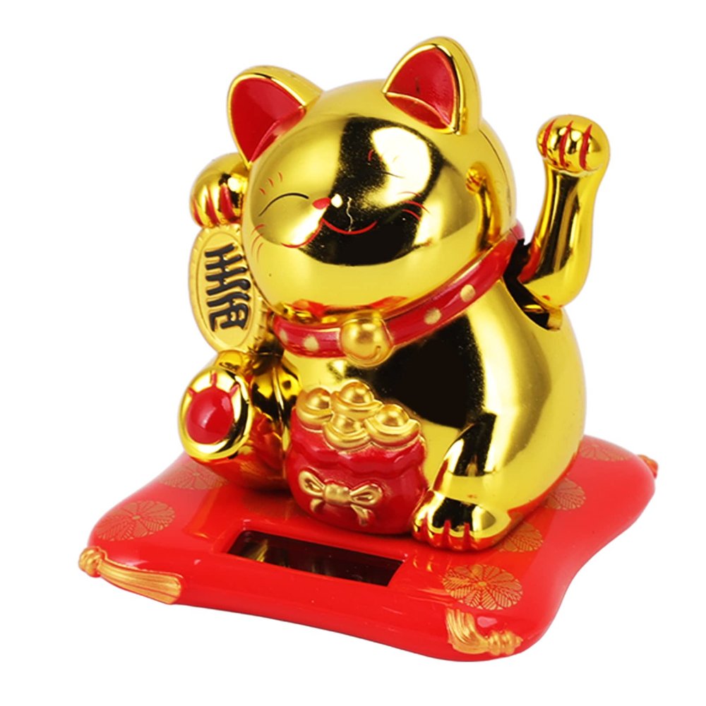 flexman Solar Powered Cute Waving Cat, Waving Arm Home Decor, Home Car Decor Lucky Cat for Office Desks, Window, Car Dashboard(Lucky Golden)