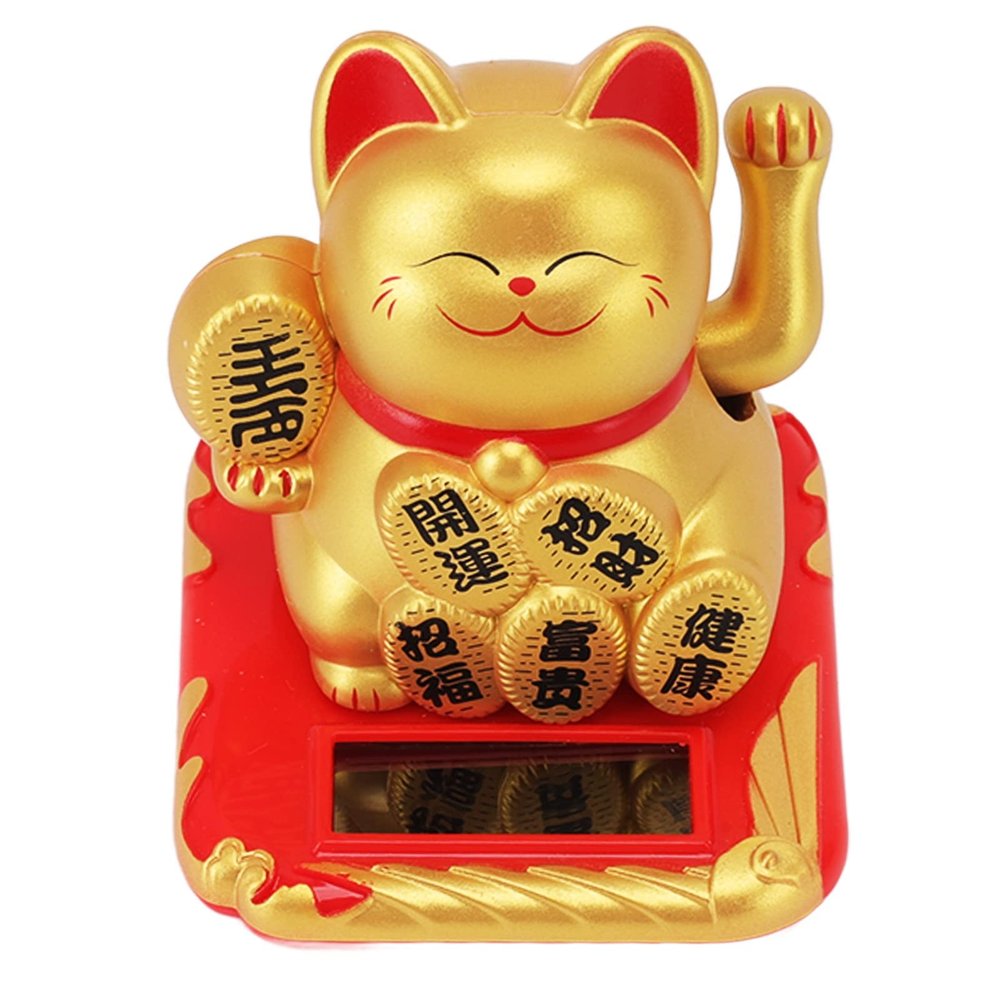flexman Solar Powered Cute Waving Cat, Waving Arm Home Decor, Home Car Decor Lucky Cat for Office Desks, Window, Car Dashboard(Chinese Golden)