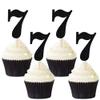 30 PCS 7th Birthday Cupcake Toppers Glitter Number 7 Cupcake Picks Age Seven Cheers to 7 Years Old Cake Decorations for Baby Shower Kids Happy 7th Birthday Anniversary Party Supplies Black view 1