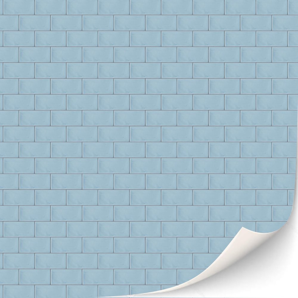 3 Sheets Self-Adhesive Wall Tiles, Bathroom Tiles, Kitchen Tiles, Metro Tiles for Dollhouses, Scale 1:12 (Light Blue Metro Tiles)