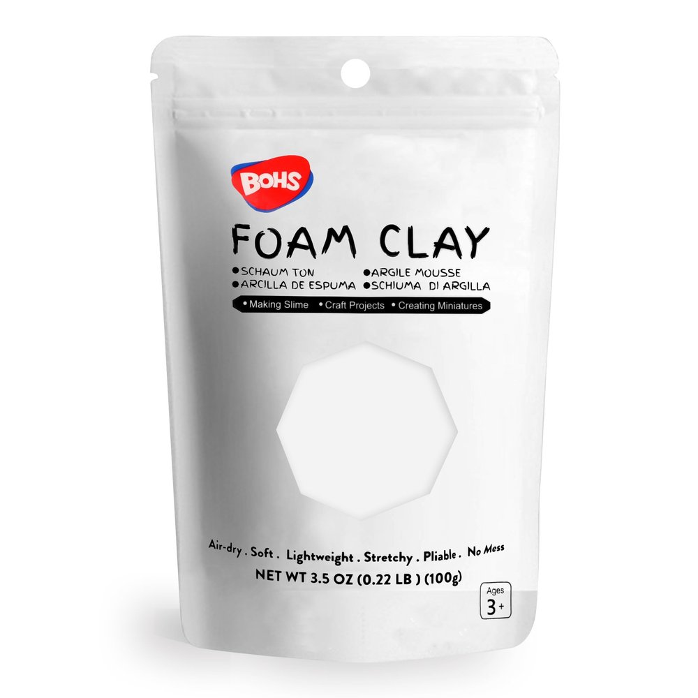 BOHS White Foam Clay - Squishy,Soft, Air Dry -for School Project,Cosplay,Fake Bake, Slime Supplies-100 Grams