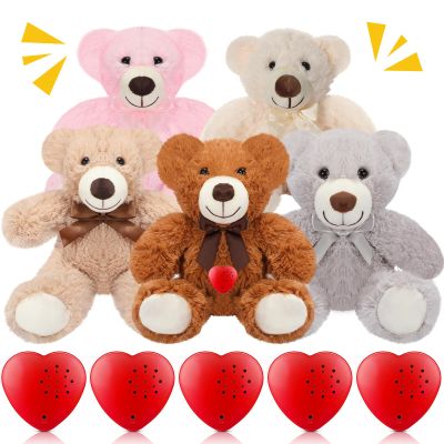 Libima 5 Pack 14" Bears Stuffed Animals with Voice Recorder Set 30 Seconds Voice Sound Recorder Module Plush Bear Cute Stuffed Animal Plush Toys with Zipper Sound Box Recordable Heart (Colorful)