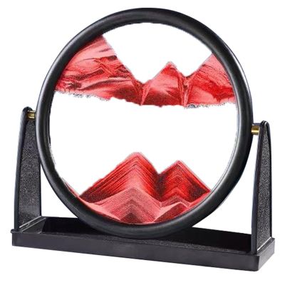 Fodalob Moving Sand Art Picture, 360 Rotate, Glass Crafts Black Frame, for Office Desk Decor, Relaxing Decoration - 10inch (Color : Red)