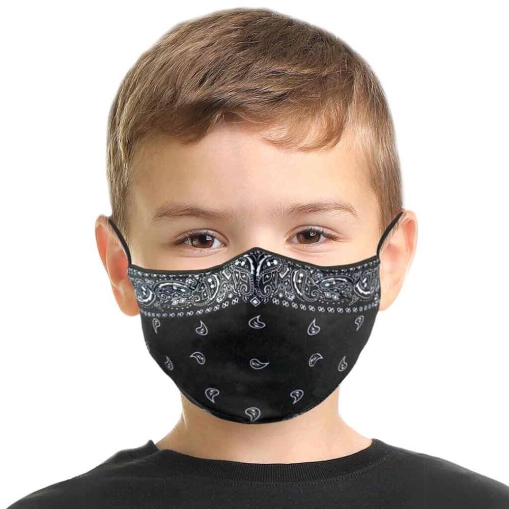 Black Bandana Kids Face Mask Set: Style Meets Safety Pair of 2 | Adjustable & Anti-Fog | Ages 3-10