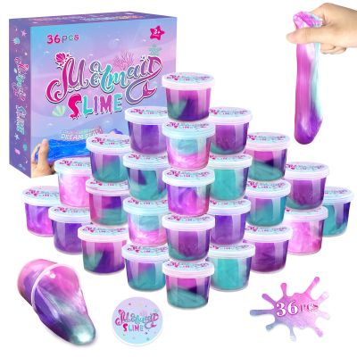 36 Pack Mermaid Slime Kit Party Favors for Kids Slime Cup Bulk DIY Stress Relief Putty Toy Christmas Holiday Birthday Goodie Bag Stuffer Classroom Reward for Girls Boys Stretchy Non-Sticky