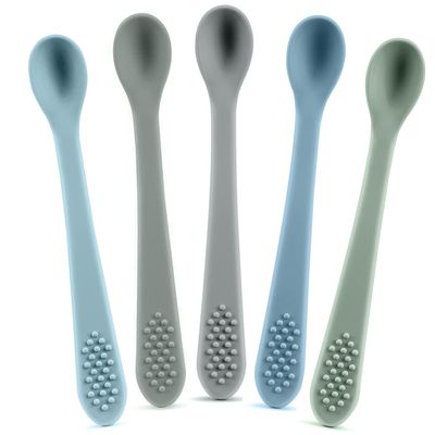 Silicone Baby Spoons First Stage - Self Feeding Utensils for Infants - Soft & Gentle on Gums - BPA Free Set (Pastel6)
