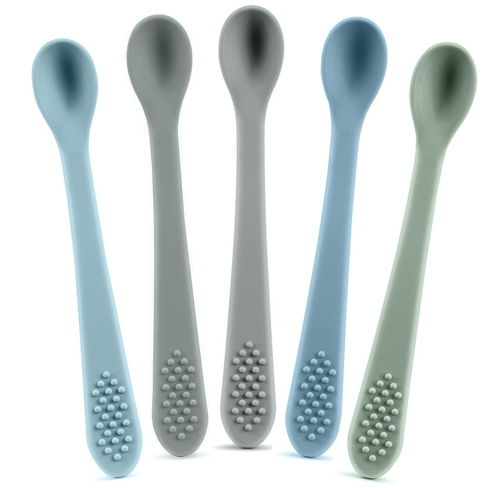 Silicone Baby Spoons First Stage - Self Feeding Utensils for Infants - Soft & Gentle on Gums - BPA Free Set (Pastel6)