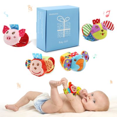 Wrist rattles for Babies 0-24 Months Baby Animal Hand & Foot Finder Educational Toys (4W)