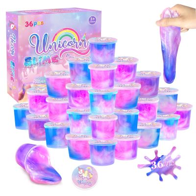 36 Pack Unicorn Slime Kit Party Favors for Kids Slime Cup Bulk Stretchy Non-Sticky DIY Stress Relief Putty Toy Christmas Holiday Birthday Goodie Bag Stuffer Classroom Reward for Girls Boys