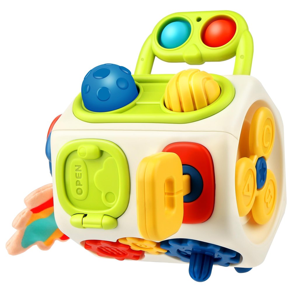 Vanmor 10-in-1 Busy Cube for 18+ Months Toddlers - 8-Sided Montessori Sensory Activity Cube with Fine Motor Skills Learning, Travel Fidget Toys for Airplane Car Seat, Gift for Boys Girls