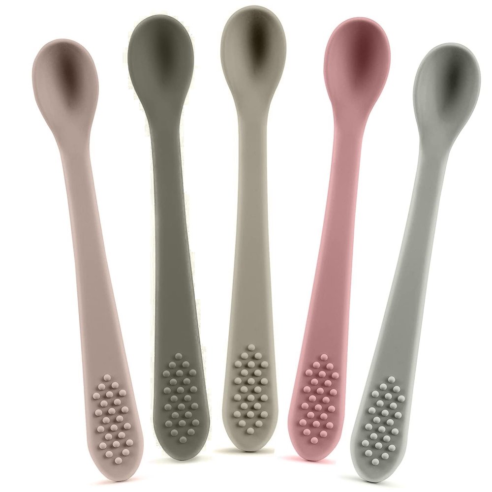 Baby Spoons First Stage Silicone Baby Spoon Self Feeding Baby Utensils Infant Spoons First Stage Baby Feeding Spoon - Soft & Gentle on Gums - BPA Free Silicone Baby Spoons Set (Pastel7)