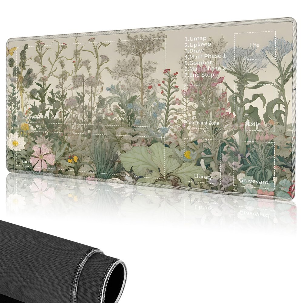 for MTG Playmat,Card Playmat Stitched with Magic Zone for MTG Card Game Playing,(27.5x15.7 in) Card Playmats Smooth Cloth Surface Non-Slip Silicone Bottom Battle Game Mat-Wildflowers Lily