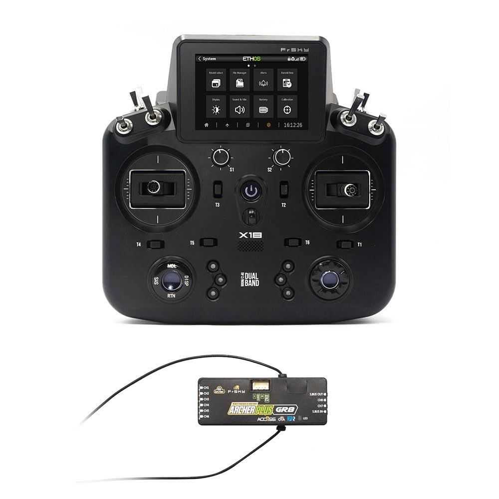 PurAr NOBRIM Tandem X18S Transmitter Color Touch Screen Display FCC Controller (Blue/Black) and Receiver (2.4GHz) for RC Aircraft Models (Black Remote Control with Receiver (2.4GHz))