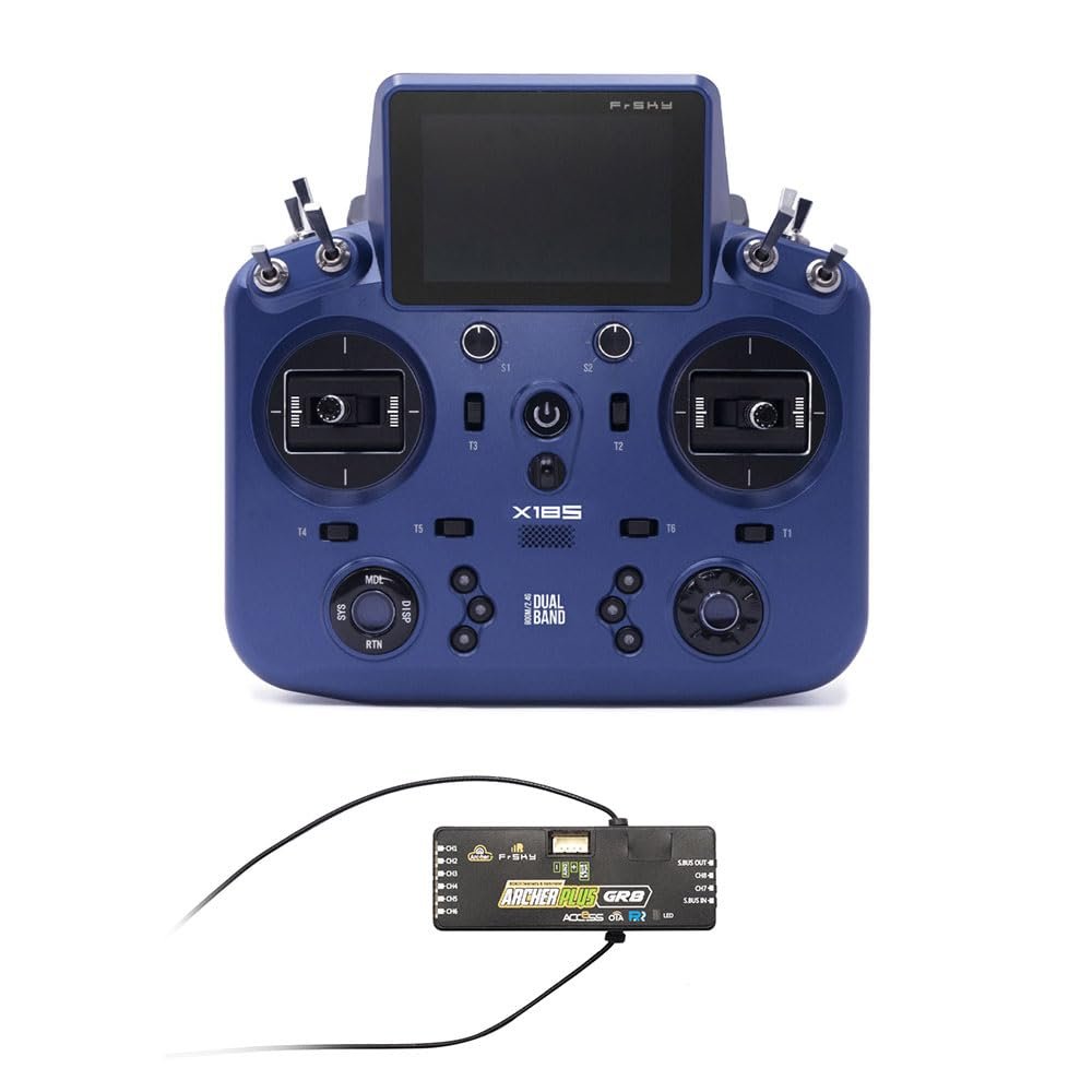 PurAr NOBRIM Tandem X18S Transmitter Color Touch Screen Display FCC Controller (Blue/Black) and Receiver (2.4GHz) for RC Aircraft Models (Blue Remote Control with Receiver (2.4GHz))