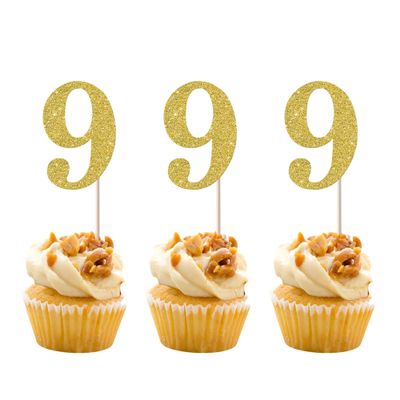 Rsstarxi 36 Pack 9th Birthday Cupcake Toppers Gold Glitter Number 9 Cupcake Picks Nine Cake Decorations for Cheers to 9 Years Anniversary Party