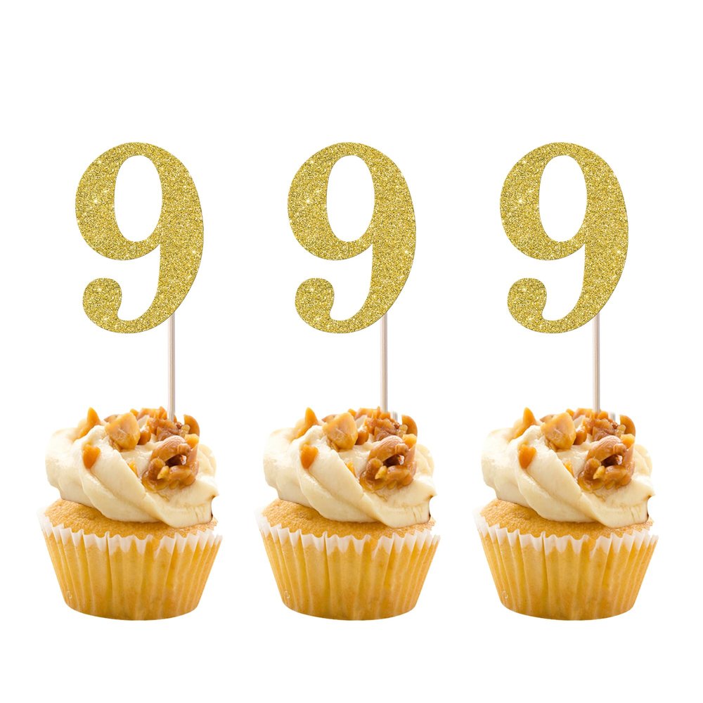 Rsstarxi 36 Pack 9th Birthday Cupcake Toppers Gold Glitter Number 9 Cupcake Picks Nine Cake Decorations for Cheers to 9 Years Anniversary Party