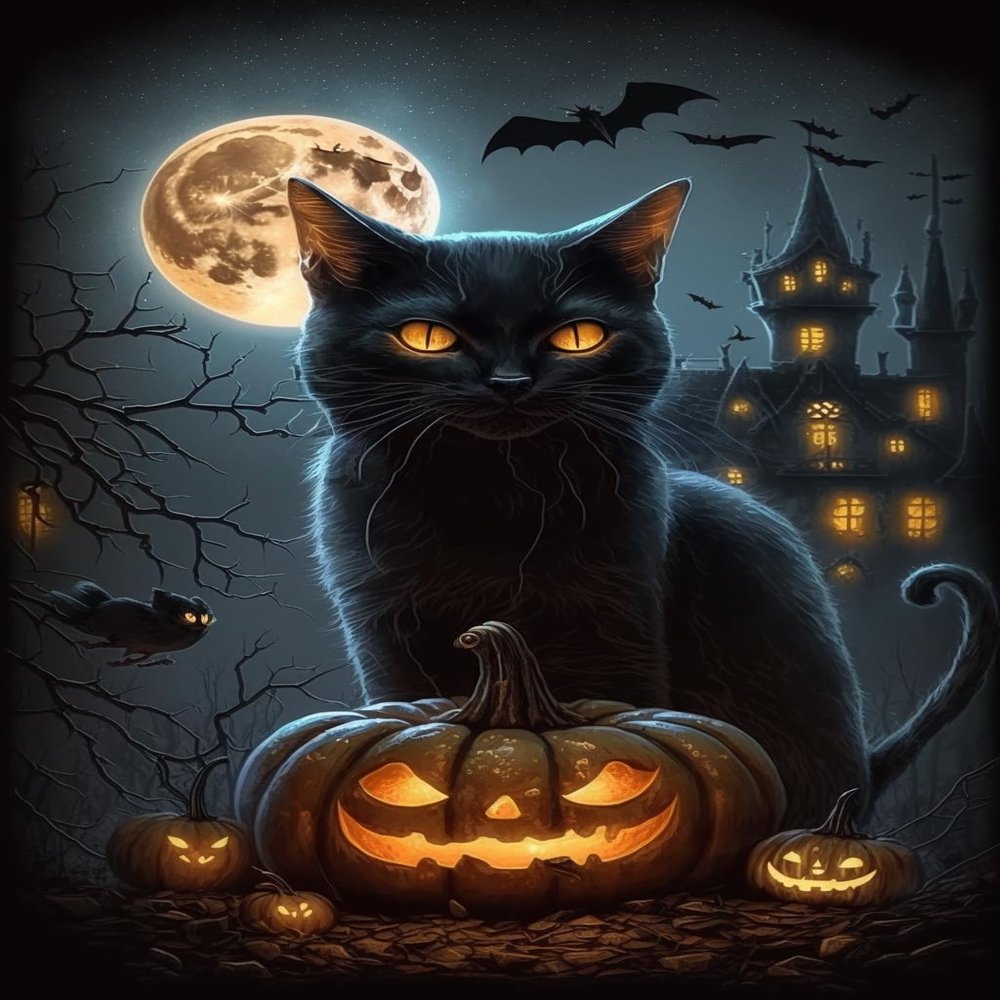 1000 Piece Adult Woodiness Puzzle, Halloween Black Cat Pumpkins, Puzzle Game Educational Gift, Room Decor