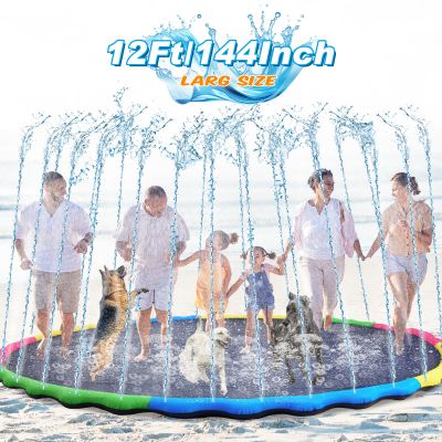 Lewtemi 12 ft Extra Large Non Slip Splash Pad 144" for Adult and Dog Giant Thicken Sprinkler Pool Summer Outdoor Fun Backyard Fountain Mat for Pet Dog(Bright Style)