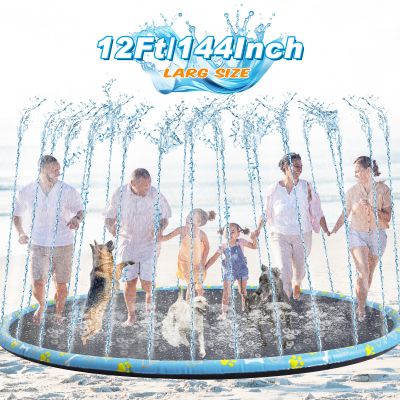 Lewtemi 12 ft Extra Large Non Slip Splash Pad 144" for Adult and Dog Giant Thicken Sprinkler Pool Summer Outdoor Fun Backyard Fountain Mat for Pet Dog(Lovely Style)