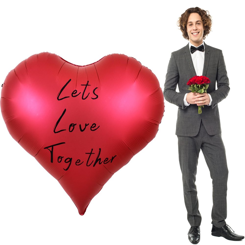 BEISHIDA 55 inch Large Heart Balloons Huge Heart Shaped Balloon with Writing Red Heart Shape Balloons Neutral Love Balloon for Proposal Marriage Valentines Day Birthday Party Decorations 1 Pcs