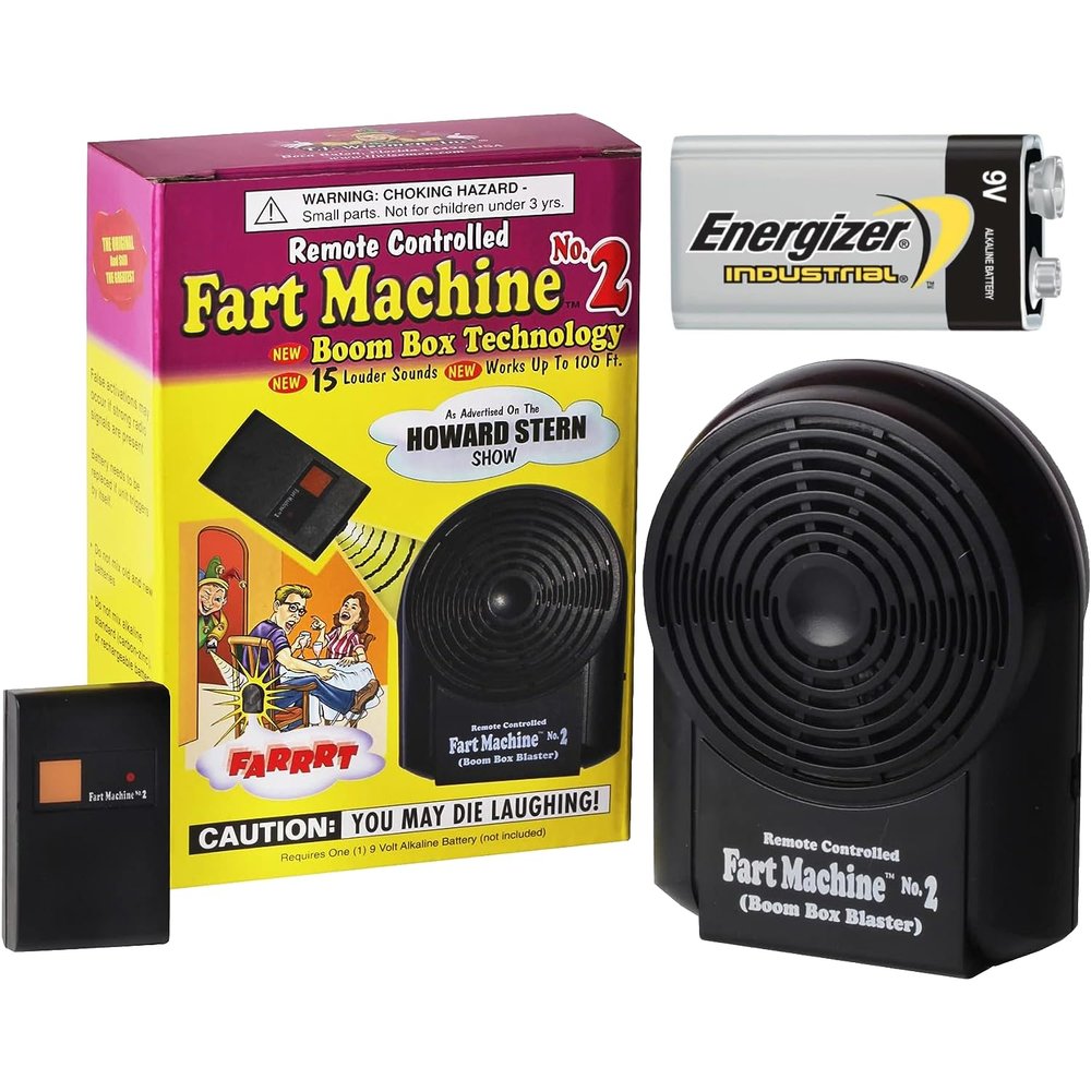 T.J. Wisemen, Inc. Fart Machine #2 with Remote Control Bundle Includes 9V Energizer Battery - 15 Realistic Sounds, Wireless 100 ft Range, Fart Toy Prank, Latest Model