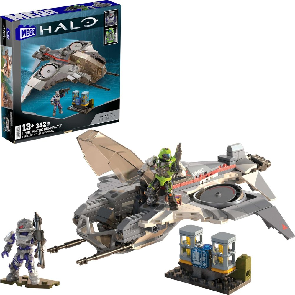 MEGA Halo Action Figure Building Toy, UNSC Arctic Burn Wasp with 342 Pieces and 2 Poseable Figures, for Collectors