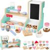 Fisher-Price Wood Pretend Play Coffee Shop & Toy Register, 20-Piece Wooden Food Playset for Preschool Kids Ages 3+ Years view 1