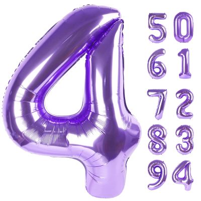 Purple 4 Balloon, Number Balloon 40 Inch, 4th Purple Party Decorations, Four Large Numbers for Party Decor, Number 4 Balloon