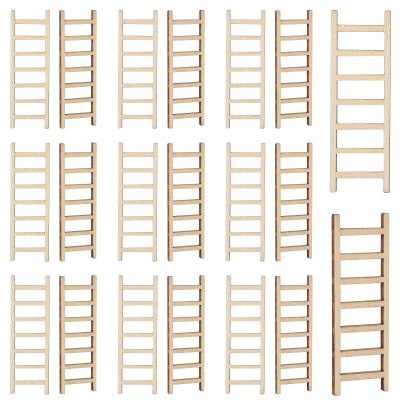 20 Pcs Mini Garden Ladder - 2.36'' x 0.78'' Wooden Miniature Ladder Accessories for Landscape Dollhouse Decor