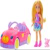 Barbie Chelsea Toy Car Set with Bear-Themed Convertible & Teddy Bear Accessory, Blonde Small Doll Wears Removable Skirt & Shoes view 1
