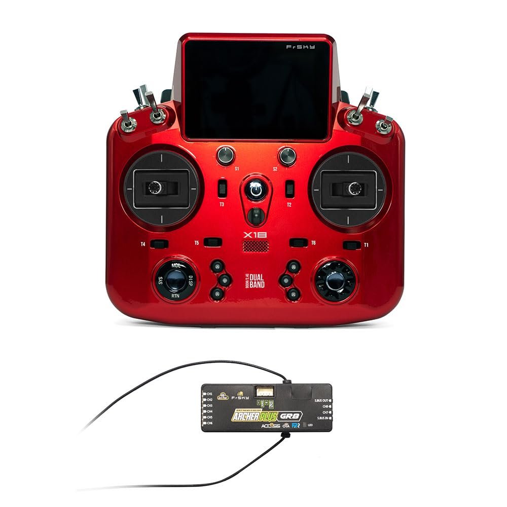 Archer Plus R8 Receiver 2.4GHz and NOBRIM Tandem X18 Remote Control with Color Touch Screen Controller for RC Model Airplane Transmitters (Blue FCC) (Red Remote Control with Receivers 2.4GHz)