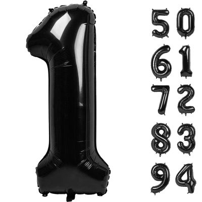 1 Number Balloon for First Birthday, 40 Inch Black One 1st Number Balloon Birthday Decorations for Girl Boy Toddler Baby, 10th 21st, Giant Number 1 Balloon