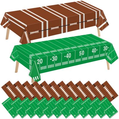 Qyeahkj 24pcs Football Party Tablecloth Disposable Plastic Sports Theme Table Cloths Football Birthday Party Table Covers Supplies for Game Day Tailgate Children's Day Father's Day Party Baby Shower