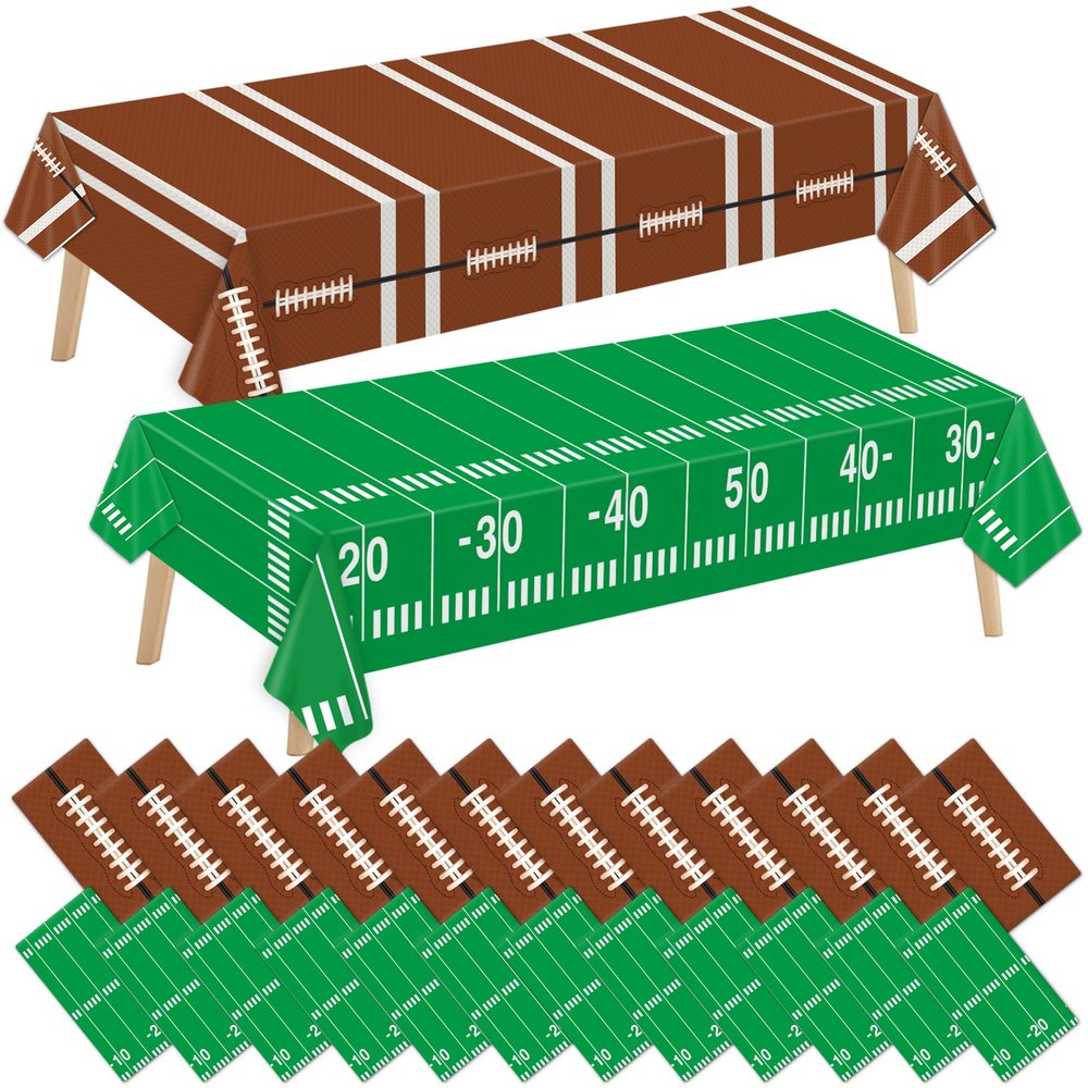 Qyeahkj 24pcs Football Party Tablecloth Disposable Plastic Sports Theme Table Cloths Football Birthday Party Table Covers Supplies for Game Day Tailgate Children's Day Father's Day Party Baby Shower
