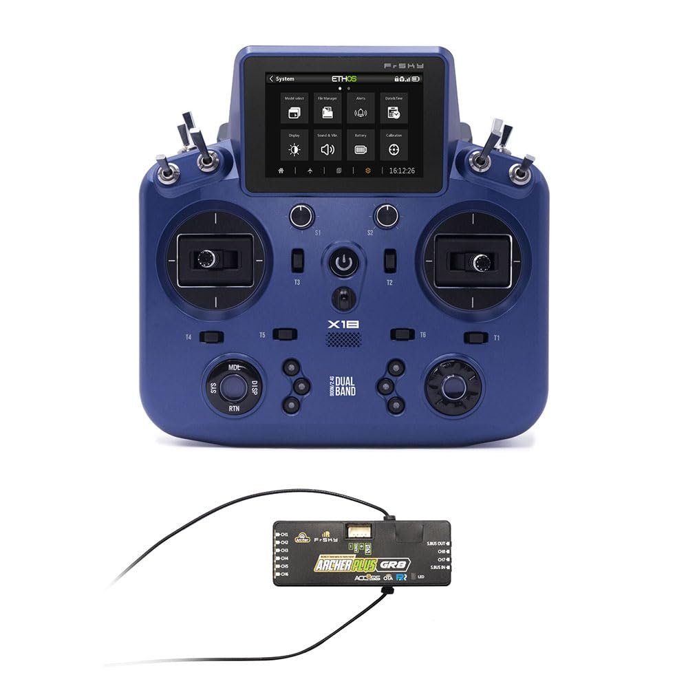Archer Plus R8 Receiver 2.4GHz and NOBRIM Tandem X18 Remote Control with Color Touch Screen Controller for RC Model Airplane Transmitters (Blue FCC) (Blue Remote Control with Receivers 2.4GHz)