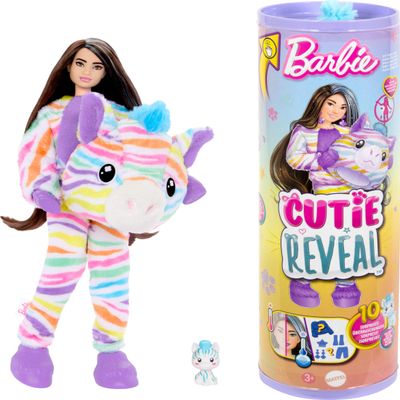 Barbie Cutie Reveal Doll & Accessories, Color Dream Series, Rainbow Zebra Costume & 10 Surprises Including Color Change