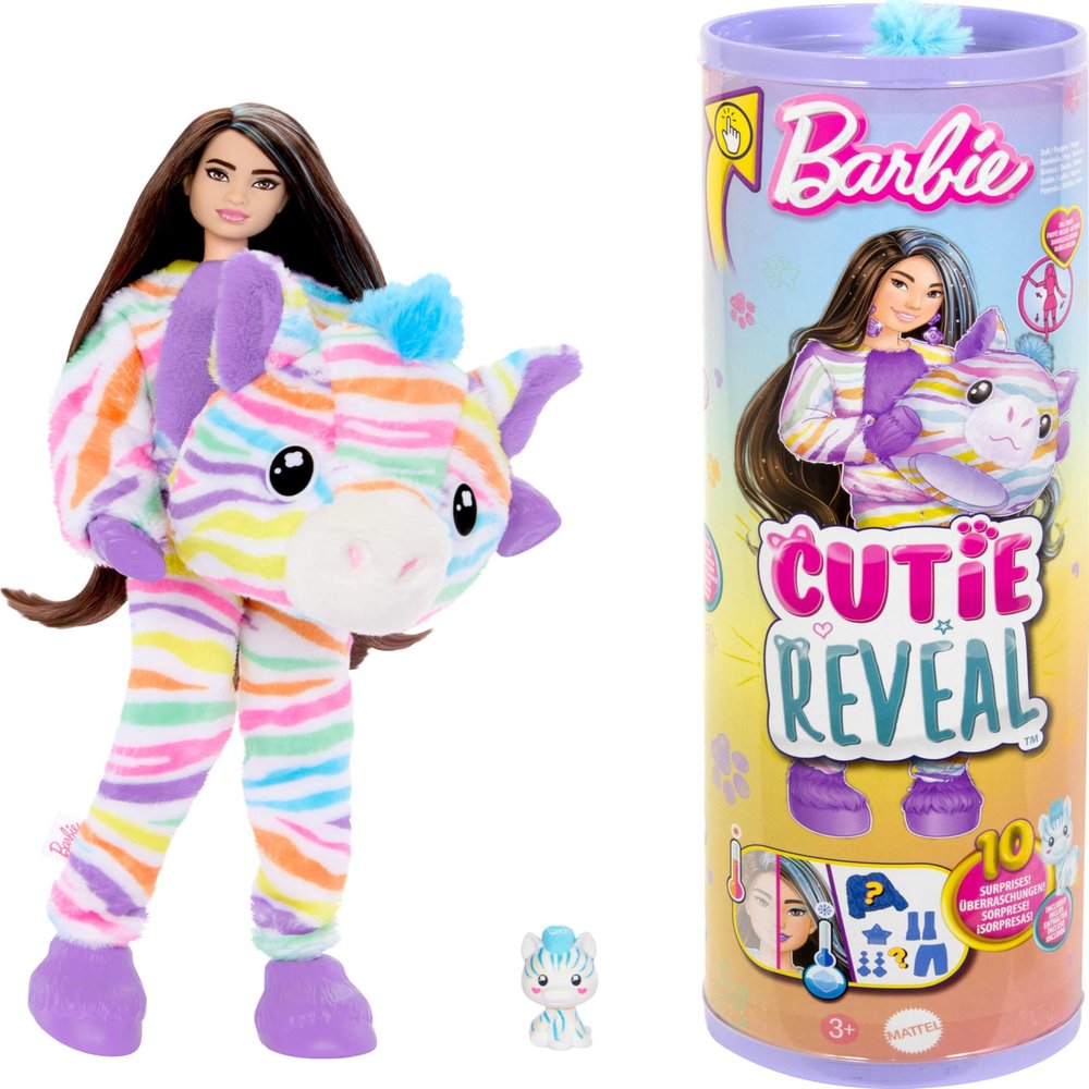 Barbie Cutie Reveal Doll & Accessories, Color Dream Series, Rainbow Zebra Costume & 10 Surprises Including Color Change