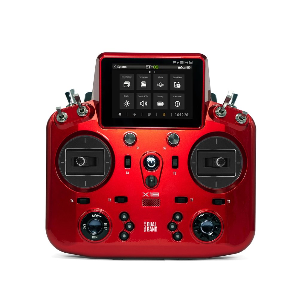 Archer Plus R8 Receiver 2.4GHz and NOBRIM Tandem X18 Remote Control with Color Touch Screen Controller for RC Model Airplane Transmitters (Blue FCC) (Red Remote Control)
